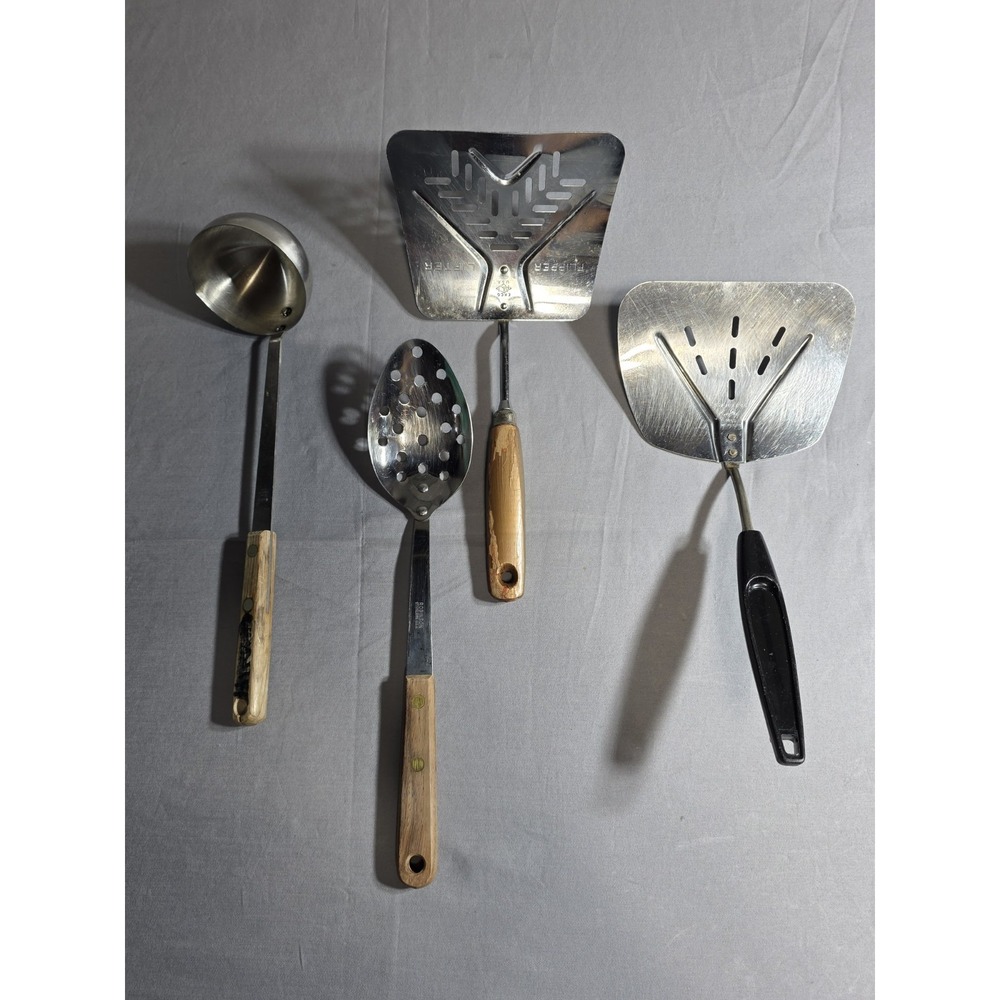 Vintage Kitchen Utensil Lot Stainless Steel Ladle Slotted Spoon Turner Spatulas